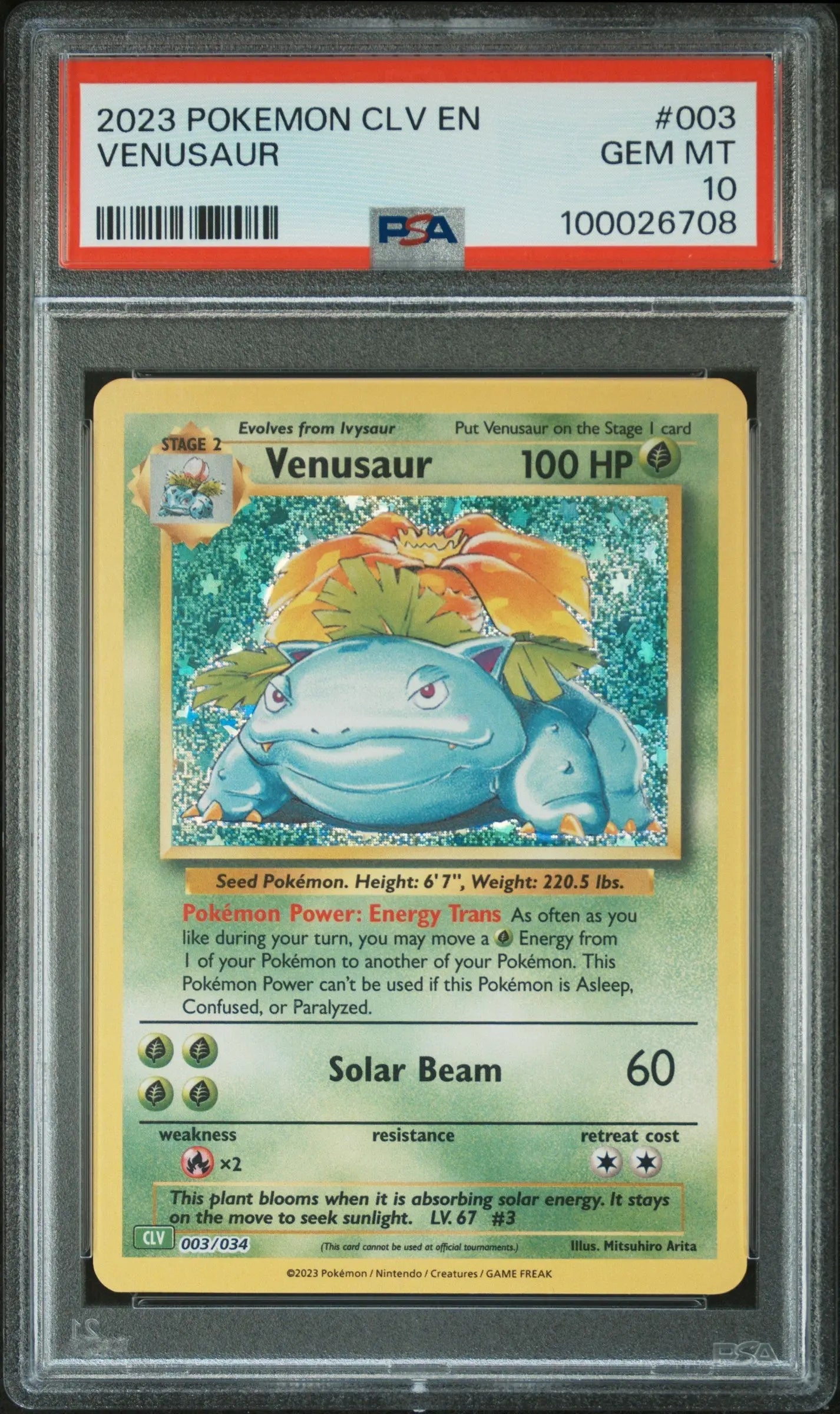 Graded 2023 PKM CLV EN Venusaur & Lugia Ex Deck #003 Venusaur Trading Card Game PSA 10 Gem Mint Hall of Fame Sports Memorabilia