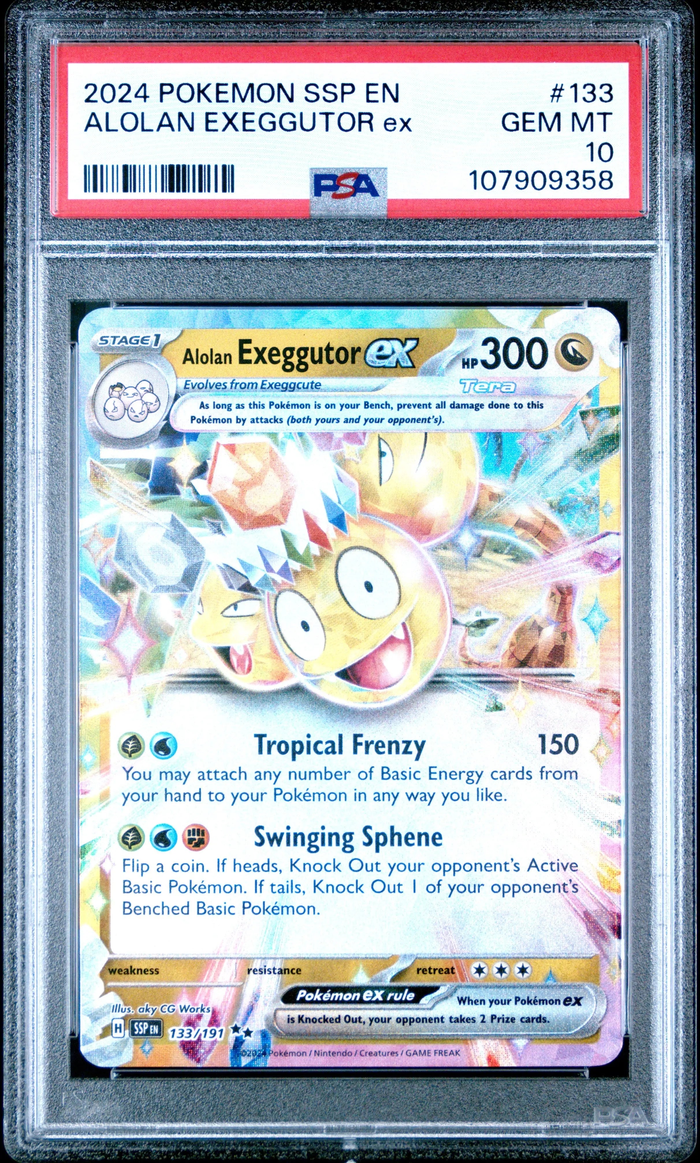Graded 2024 PKM Ssp En-Surging Sparks Alolan Exeggutor #133 Ex Trading Card Game PSA 10 Gem Mint Hall of Fame Sports Memorabilia