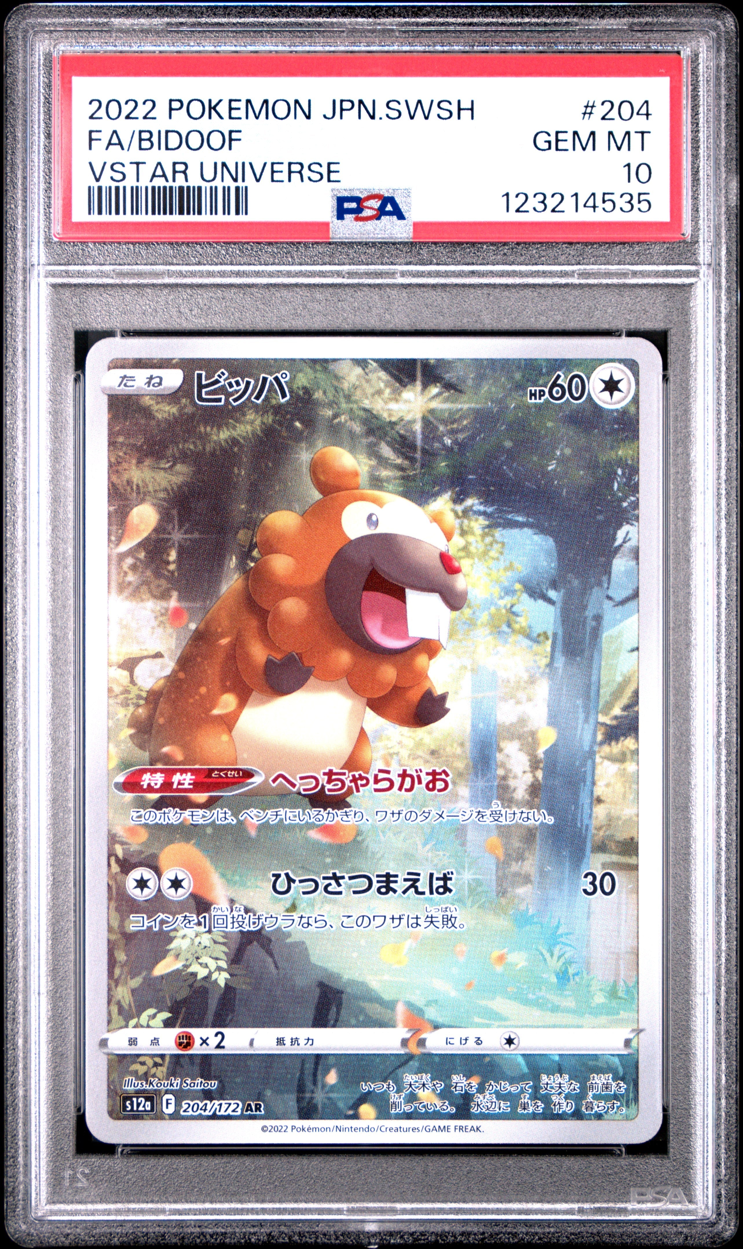 Graded 2022 PKM JP SWSH Bidoof #204 FA VStar Universe Trading Card Game PSA 10 Gem Mint Hall of Fame Sports Memorabilia