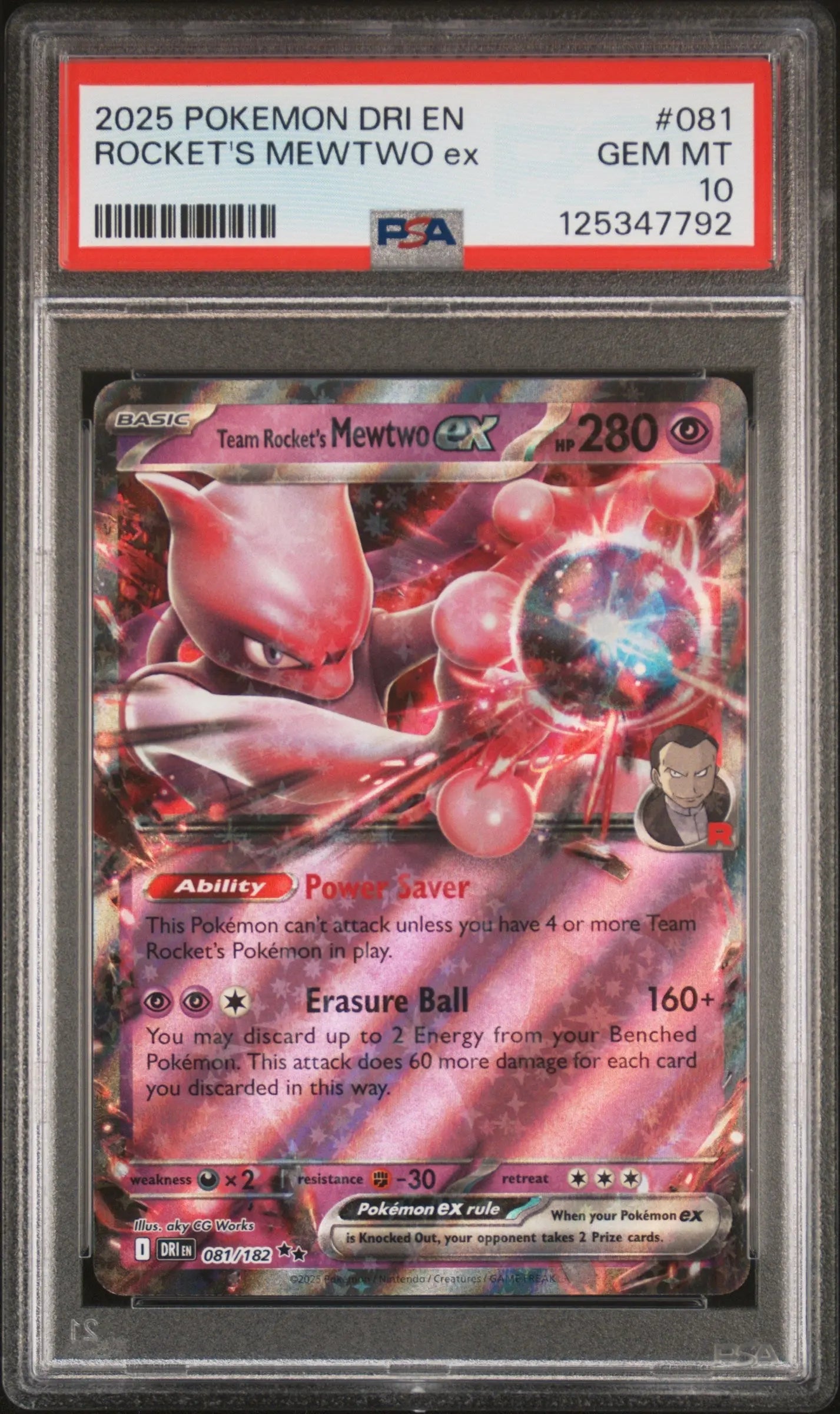 Graded 2025 PKM DRI EN Destined Rivals Team Rocket's Mewtwo Ex #081 Trading Card Game PSA 10 Gem Mint Hall of Fame Sports Memorabilia