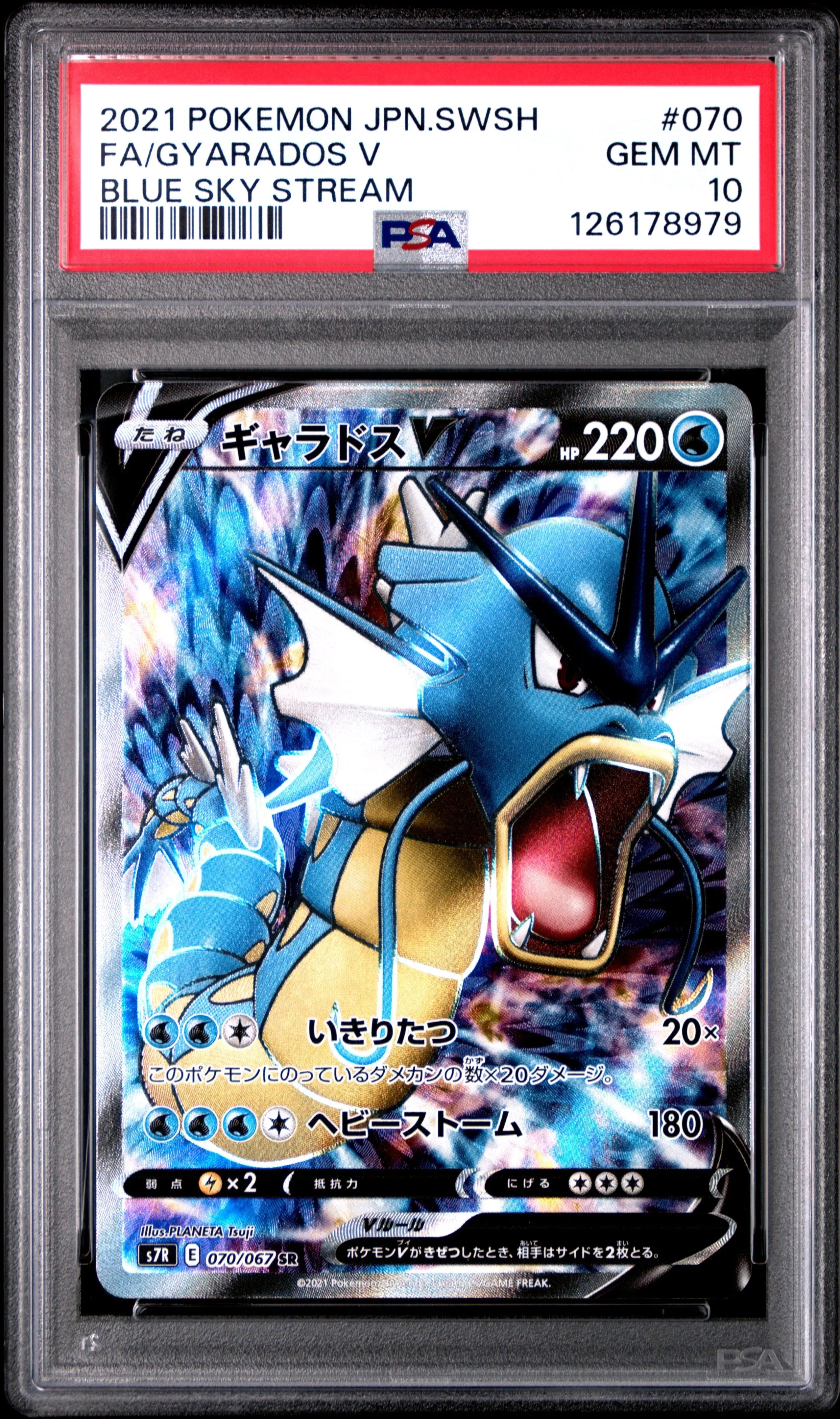 Graded 2021 PKM Japanese Sword & Shield s7R FA Gyarados V Full Art #070 Blue Sky Stream Trading Card Game PSA 10 Gem Mint Hall of Fame Sports Memorabilia