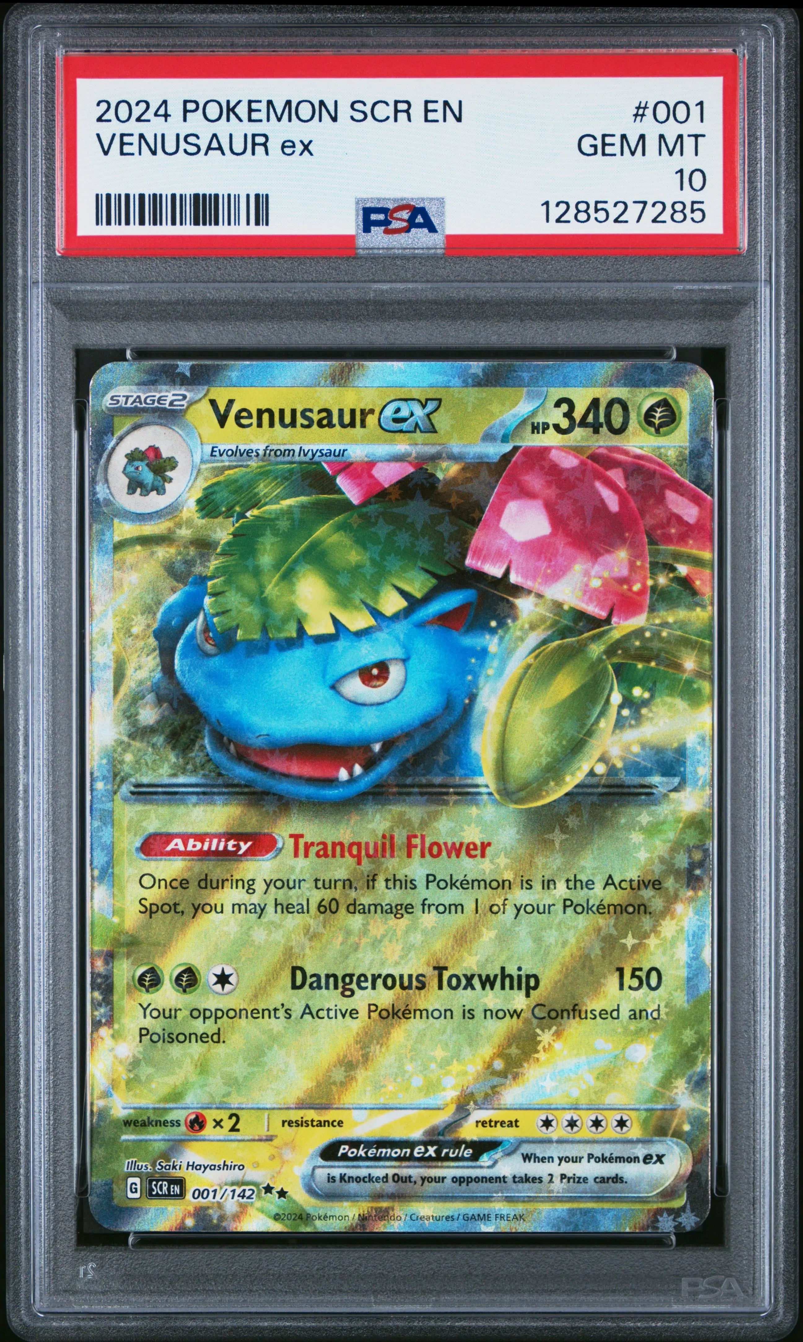 Graded 2024 PKM Scr En-Stellar Crown #001 Venusaur Ex Trading Card Game PSA 10 Gem Mint Hall of Fame Sports Memorabilia
