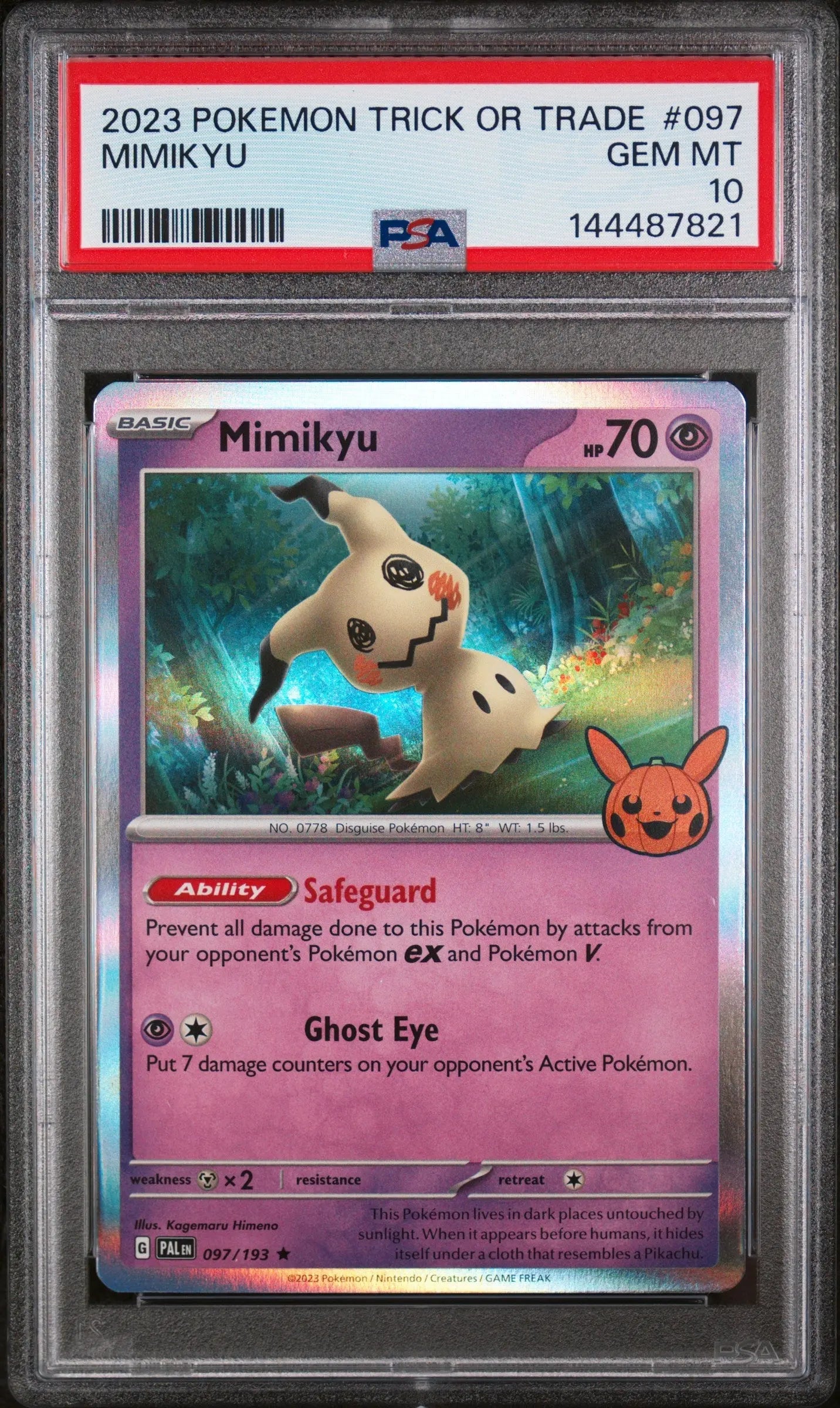Graded 2023 PKM Trick or Trade Mimikyu #097 Trading Card Game PSA 10 Gem Mint Hall of Fame Sports Memorabilia
