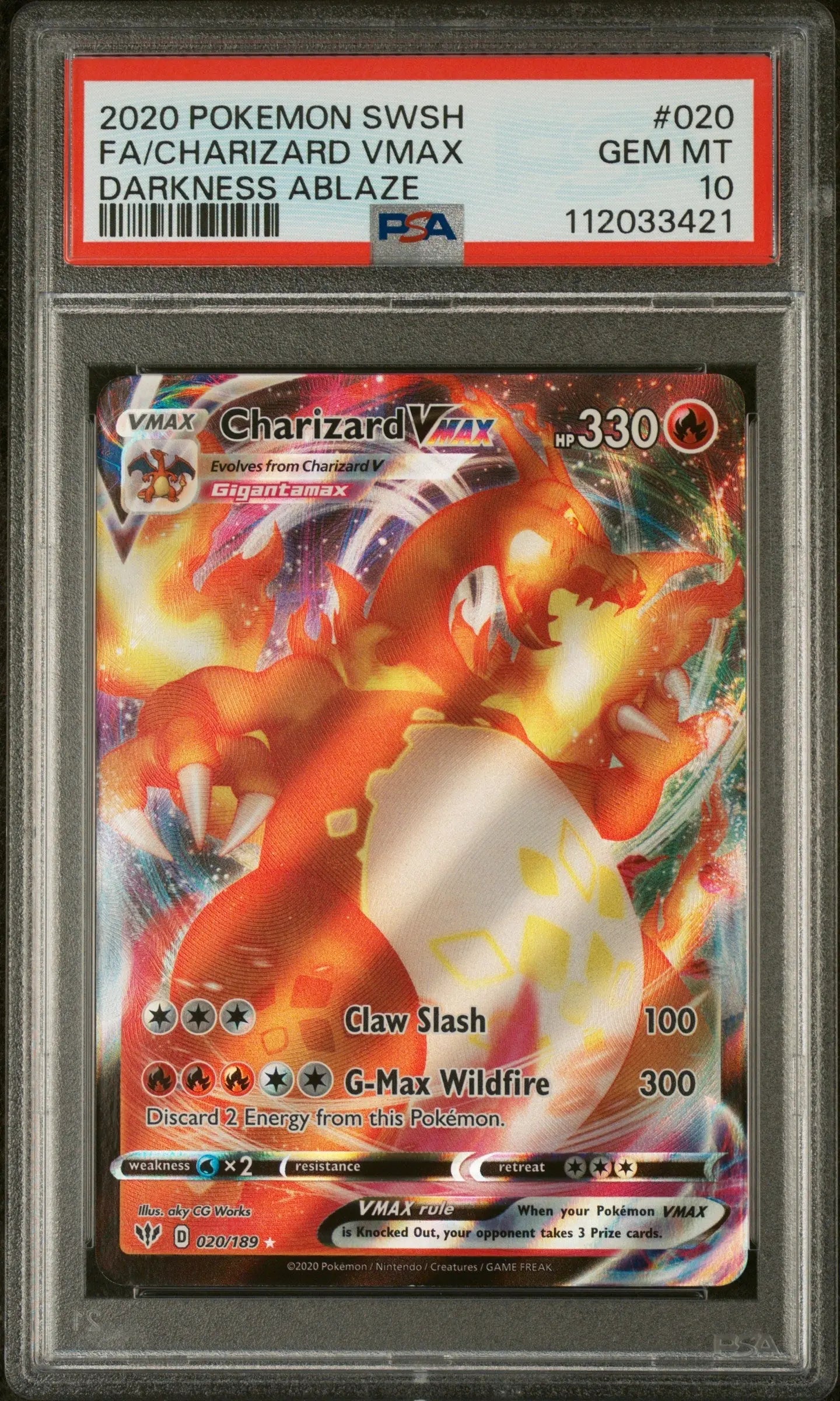 Graded 2020 PKM Sword & Shield Darkness Ablaze #020 Fa/Charizard Vmax Darkness Ablaze Trading Card Game PSA 10 Gem Mint Hall of Fame Sports Memorabilia