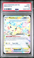 Graded 2024 PKM Ssp En-Surging Sparks #057 Pikachu Ex Trading Card Game PSA 10 Gem Mint Hall of Fame Sports Memorabilia