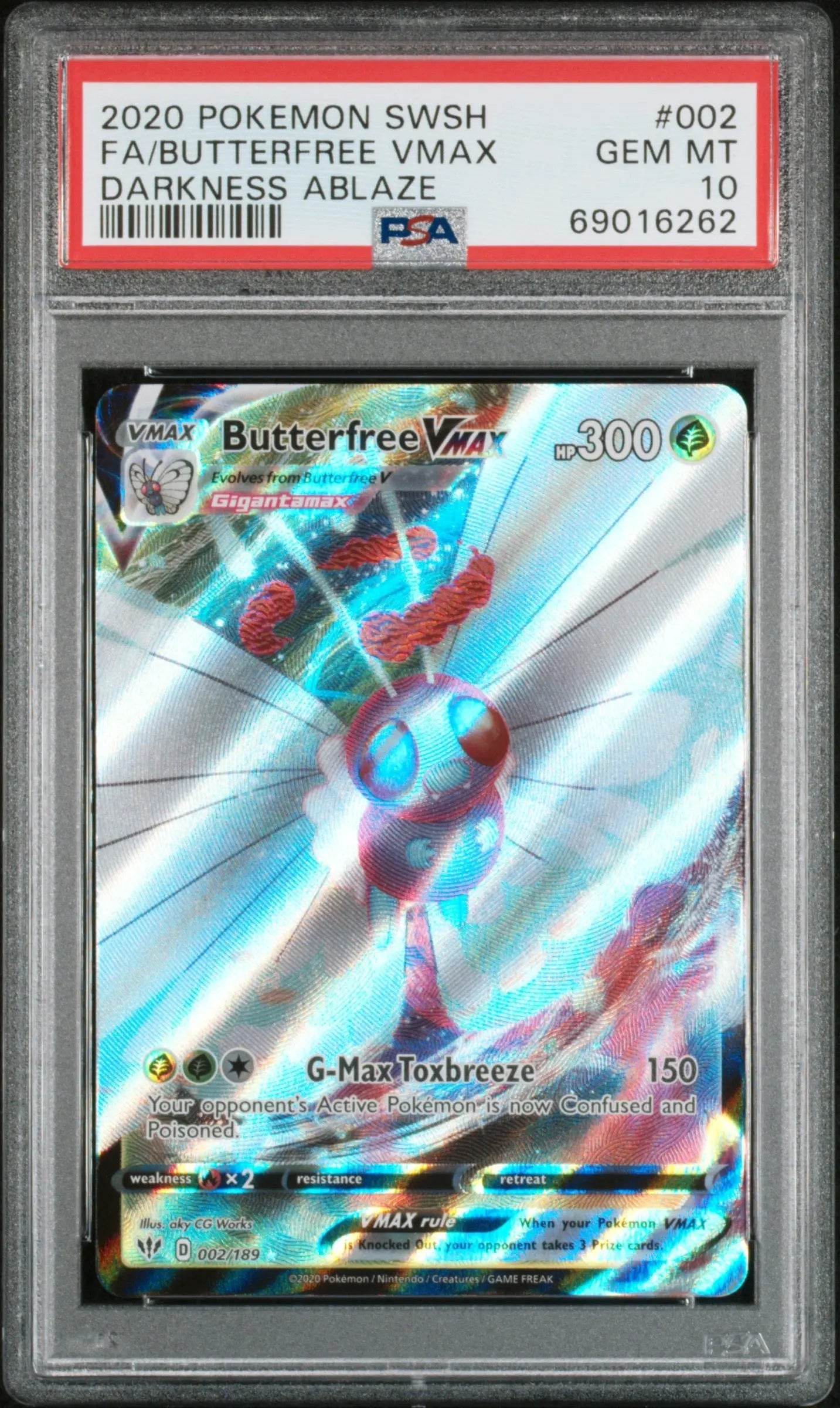 Graded 2020 PKM Swsh  FA Butterfree Vmax #002 Darkness Ablaze Trading Card Game PSA 10 Gem Mint Hall of Fame Sports Memorabilia