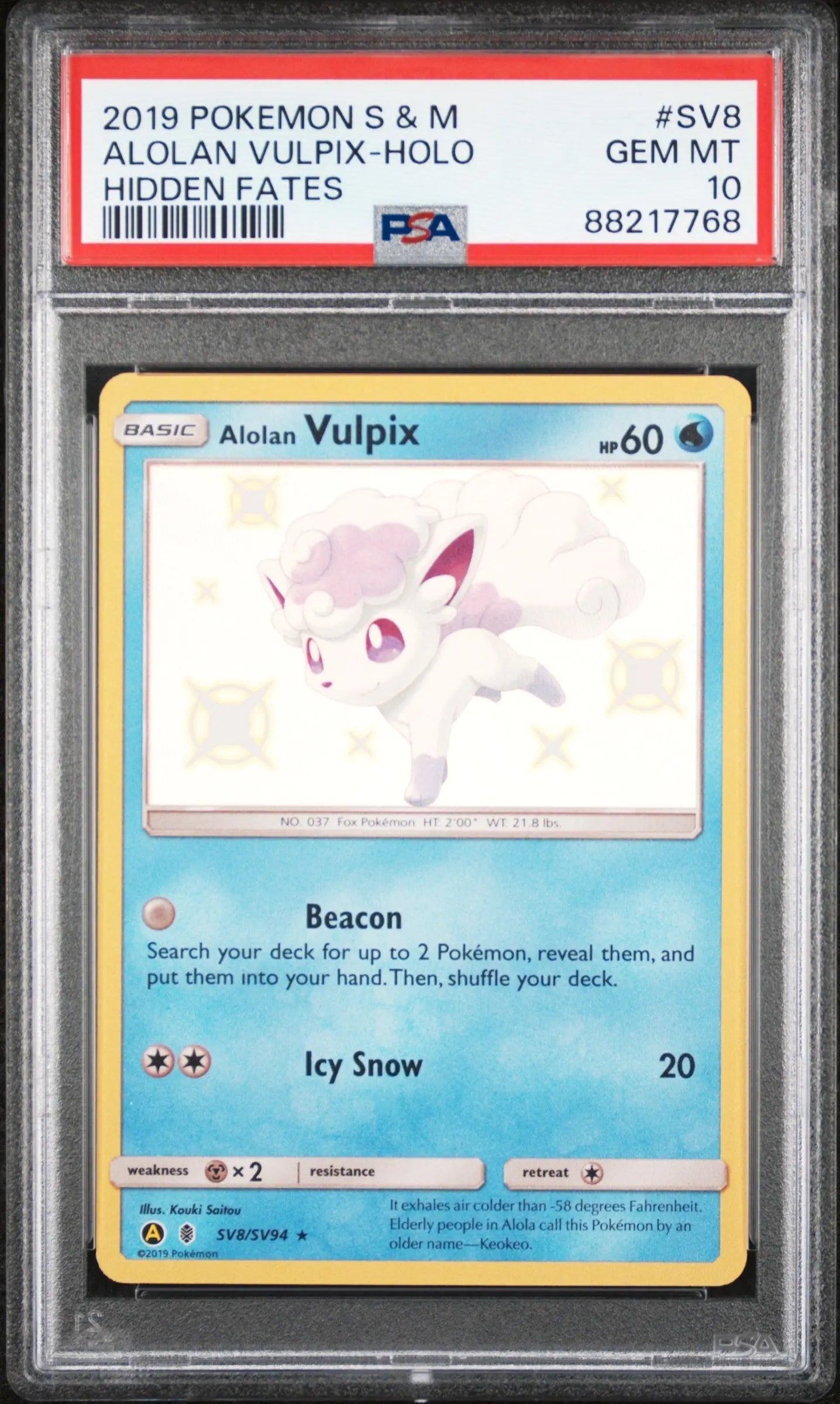 Graded 2019 PKM Sun & Moon Alolan Vulpix #SV8 HOLO Hidden Fates Trading Card Game PSA 10 Gem Mint Hall of Fame Sports Memorabilia