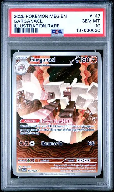 Graded 2025 PKM MEG EN Garganacl #147 Illustration Rare Trading Card Game PSA 10 Gem Mint Hall of Fame Sports Memorabilia