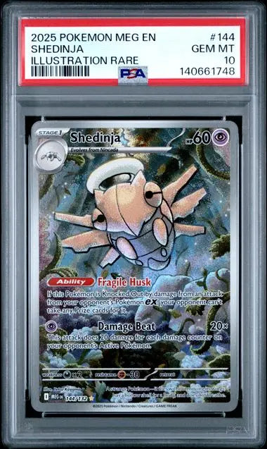 Graded 2025 PKM MEG EN Shedinja #144 Illustration Rare Trading Card Game PSA 10 Gem Mint Hall of Fame Sports Memorabilia
