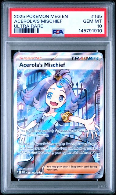 2025 POKEMON MEG EN-MEGA EVOLUTION #165 ACEROLA'S MISCHIEF ULTRA RARE PSA GEM MT 10 Ralphie's Funhouse