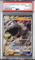 Graded 2019 PKM Sun & Moon Onix #36 Gx Hidden Fates Trading Card Game PSA 10 Gem Mint Hall of Fame Sports Memorabilia