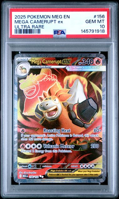 2025 POKEMON MEG EN-MEGA EVOLUTION #156 MEGA CAMERUPT ex ULTRA RARE PSA GEM MT 10 Ralphie's Funhouse